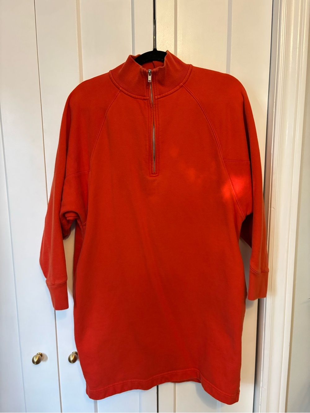 Half-Zip Pullover Sweater Dress - Orangey Red